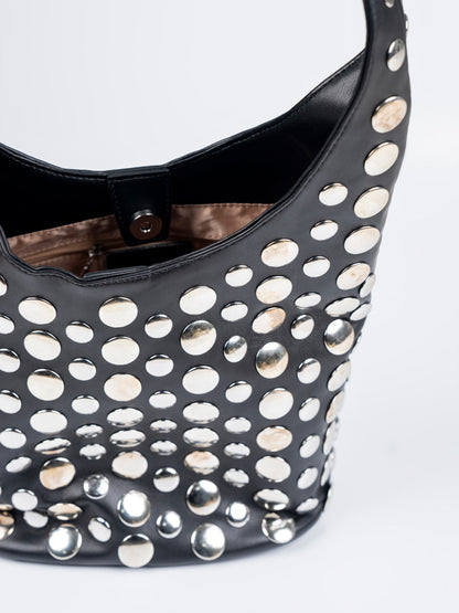 Black Studded Hobo Tote Bag for Women