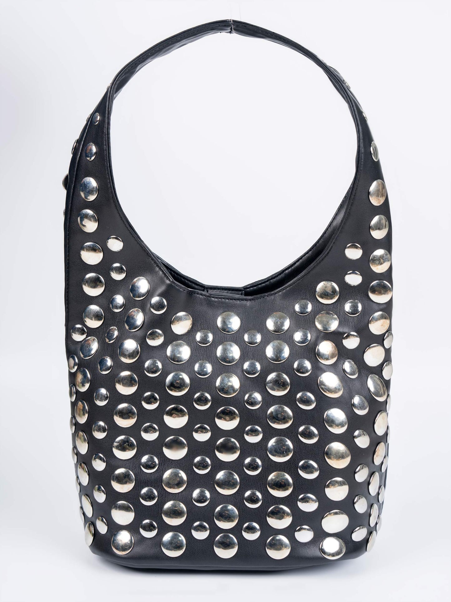 Black Studded Hobo Tote Bag for Women