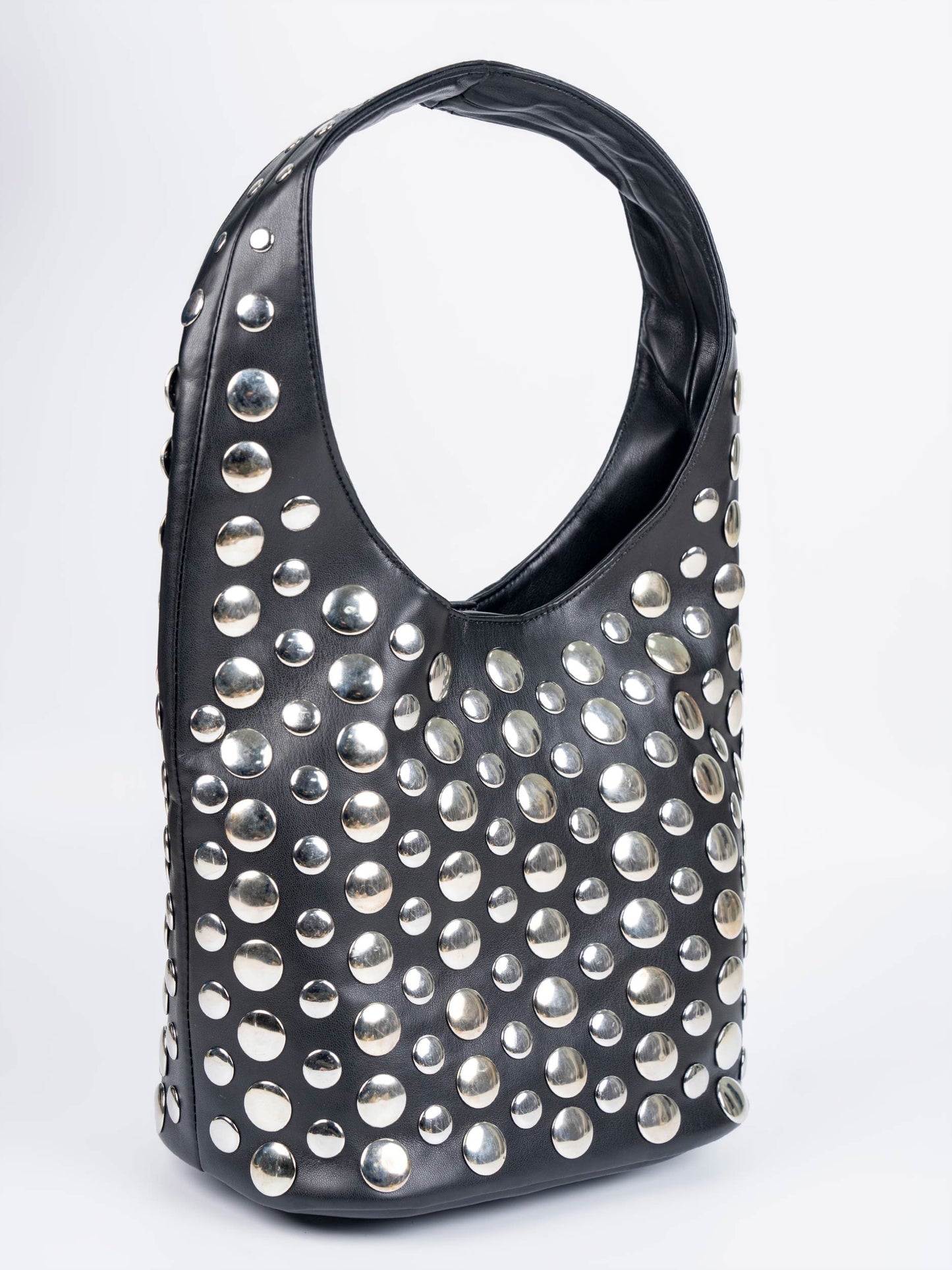 Black Studded Hobo Tote Bag for Women