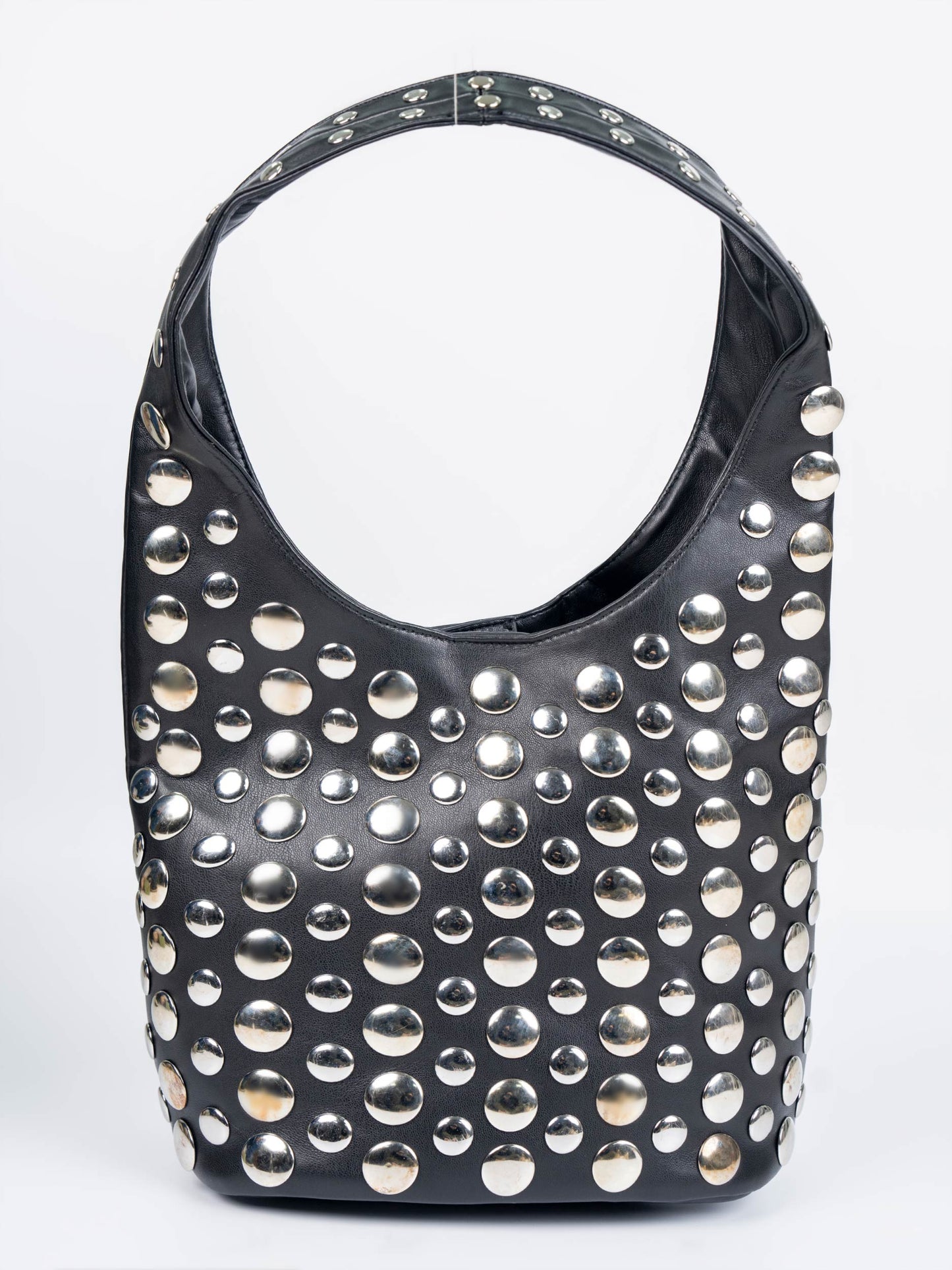 Black Studded Hobo Tote Bag for Women